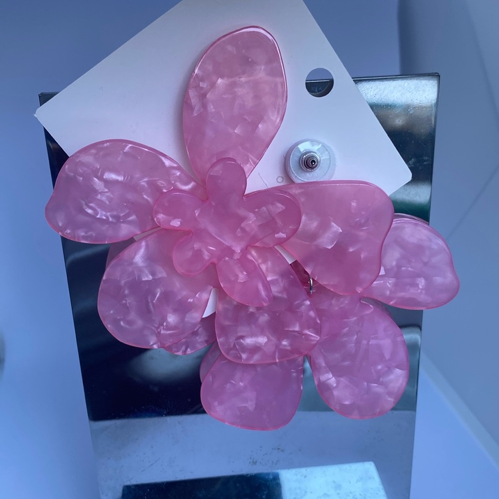 Large pink floral earrings brand new